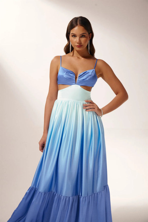 Serena Ombre Satin Maxikleid