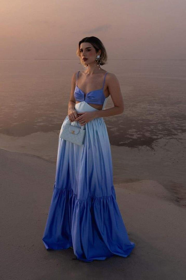 Serena Ombre Satin Maxikleid