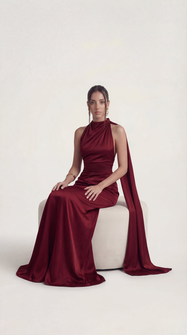 Satin Slip Maxi Dress Femme Elara - Evening Gown Satin Slip Maxi Dress Femme Elara - Evening Gown