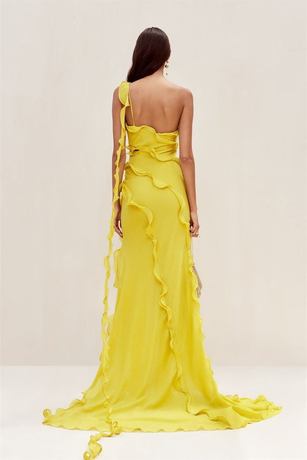 Valentina One-Shoulder Ruffle Maxi Dress
