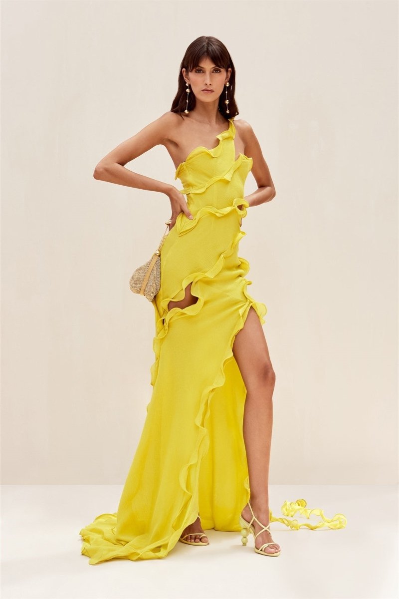 Valentina One-Shoulder Ruffle Maxi Dress