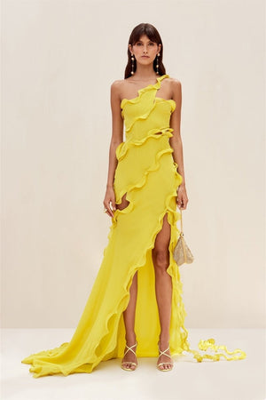 Valentina One-Shoulder Ruffle Maxi Dress