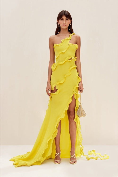 Valentina One-Shoulder Ruffle Maxi Dress