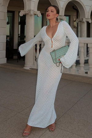 Alina Maxikleid aus Strick mit V-Ausschnitt und Cut-outs