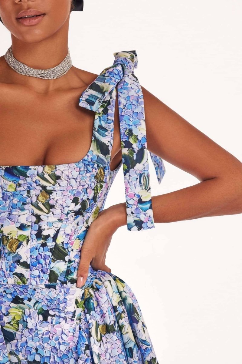 Liana Blue Floral Bow Strap Midi Dress