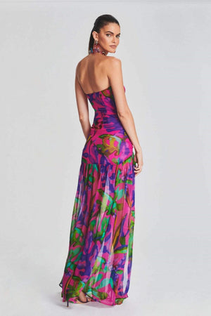 Aria Strapless Abstract Print Maxi Dress