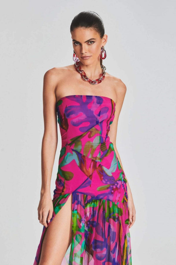Aria Strapless Abstract Print Maxi Dress