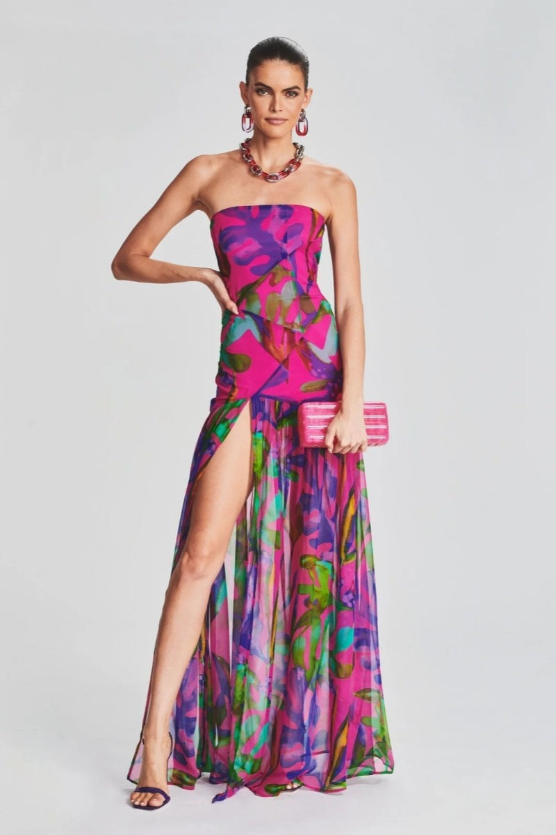 Aria Strapless Abstract Print Maxi Dress