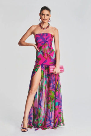Aria Strapless Abstract Print Maxi Dress